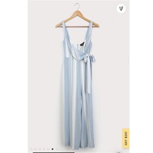 Light blue striped tie-front jumpsuit - size XL